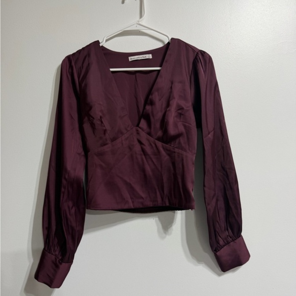 Abercrombie & Fitch Deep Plum V-Neck Satin Blouse
